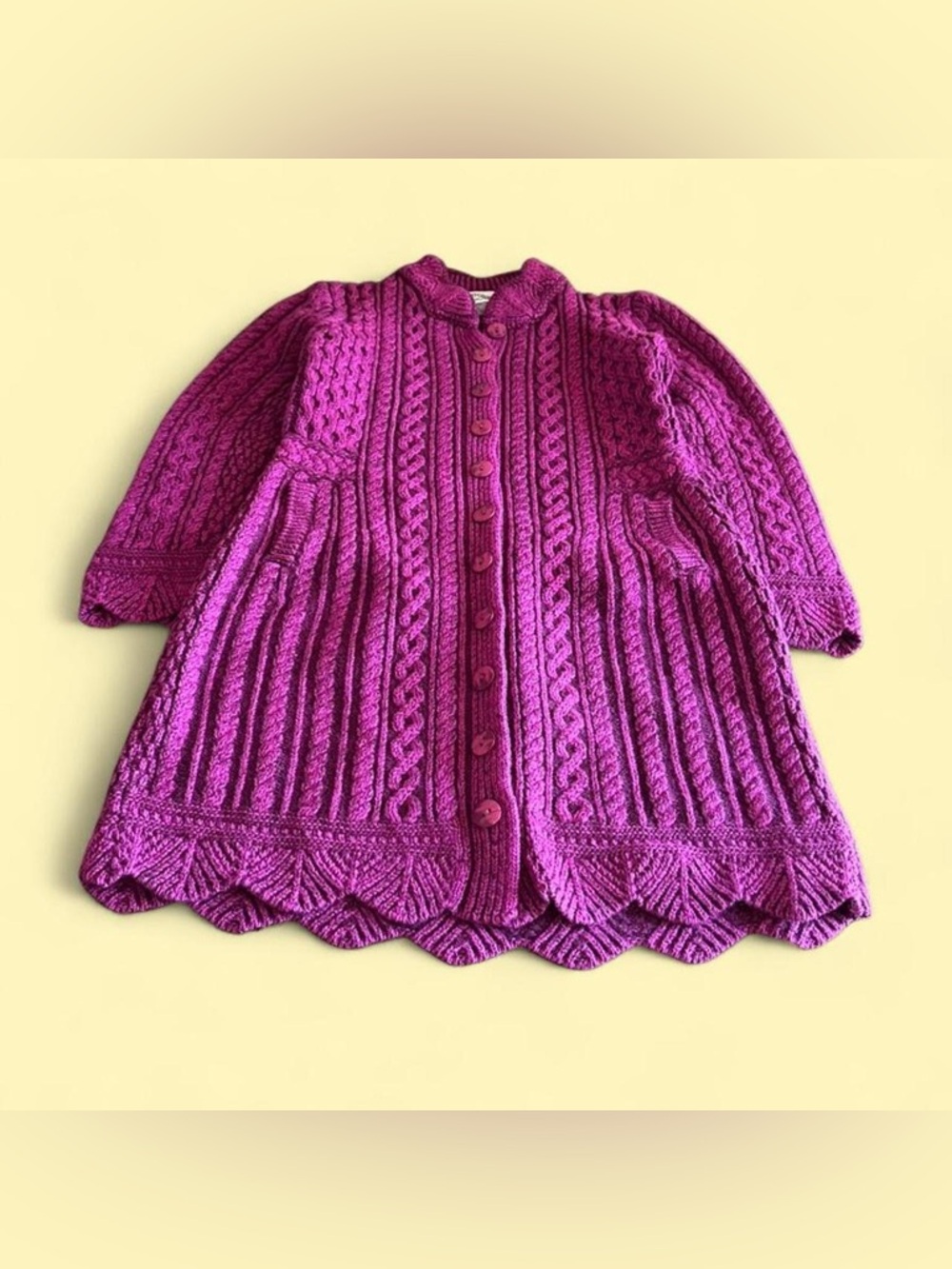Vintage Aran Crafts Cardigan Burgundy Merino Wool Womens S Ireland